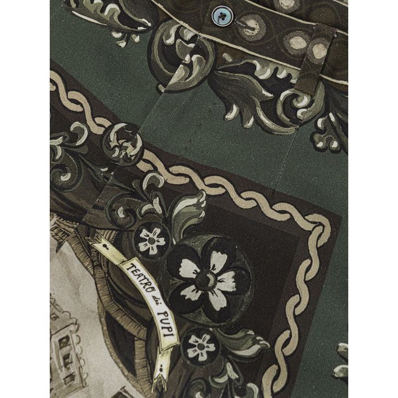 Dolce & Gabbana Green Cotton Pant with Puppet Print
