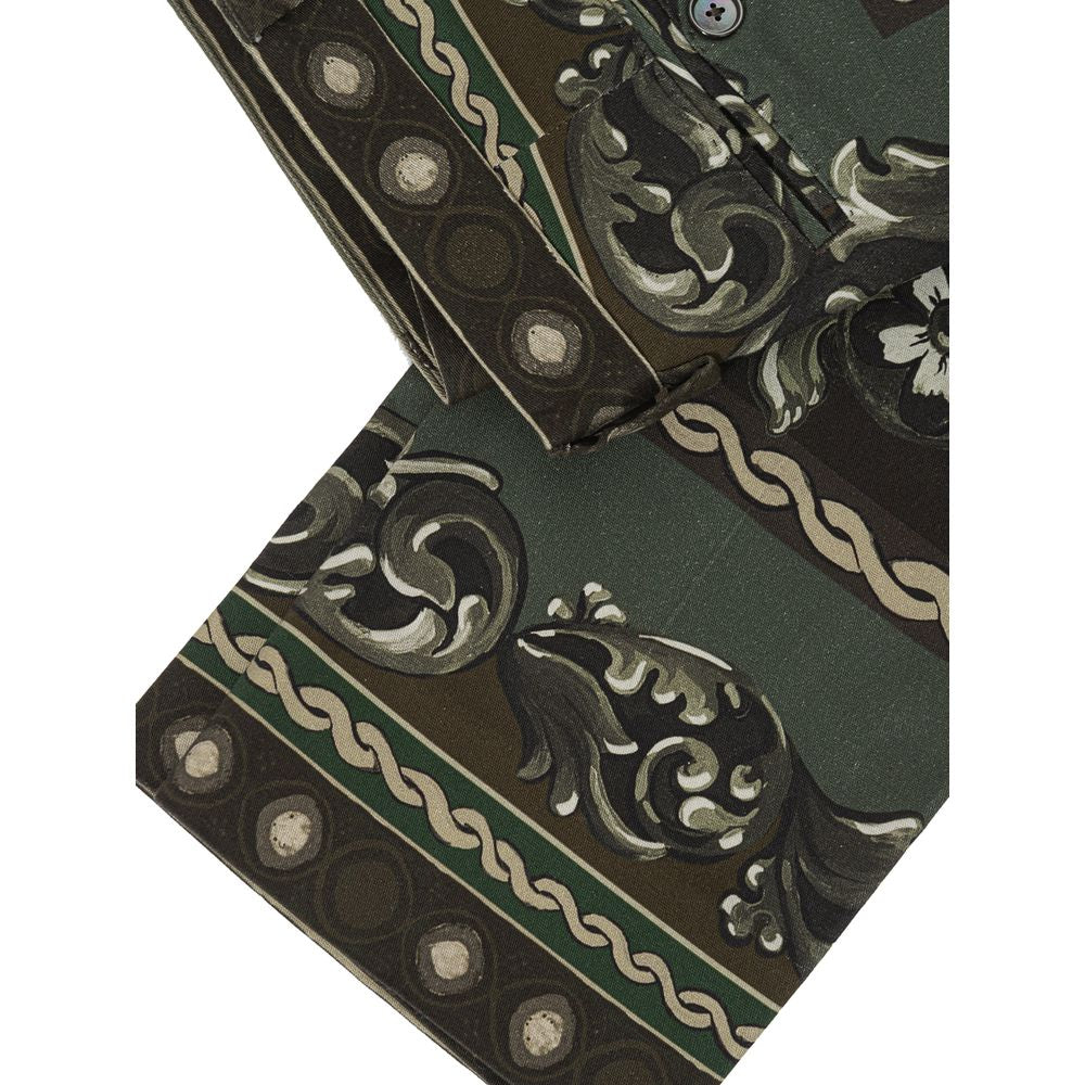 Dolce & Gabbana Green Cotton Pant with Puppet Print