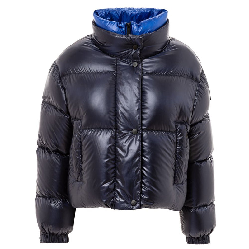 Add Blue Polyamide Short Down Jacket with Contrasting Collar