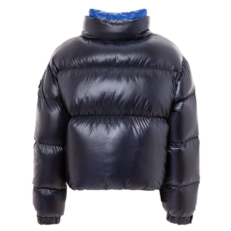 Add Blue Polyamide Short Down Jacket with Contrasting Collar