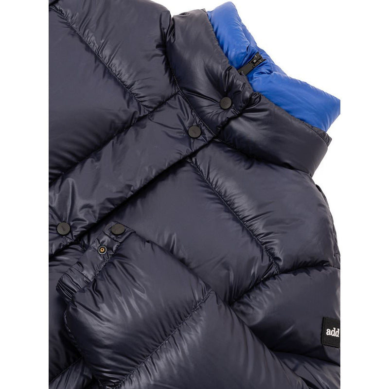 Add Blue Polyamide Short Down Jacket with Contrasting Collar