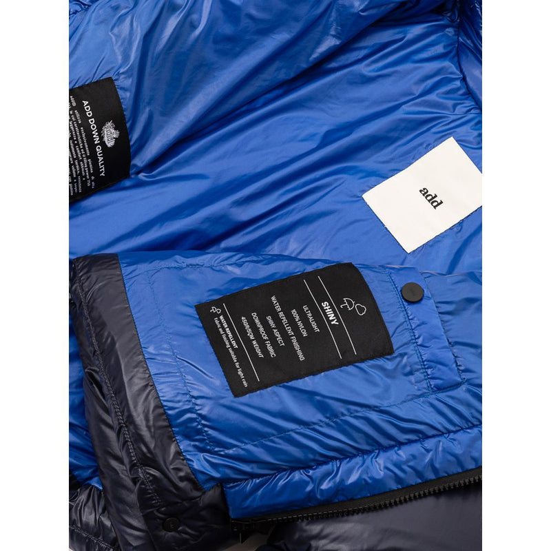 Add Blue Polyamide Short Down Jacket with Contrasting Collar