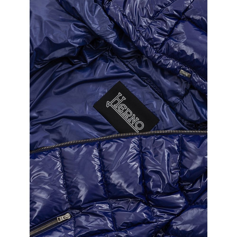 Herno Blue Padded Down Jacket with Removable Belt