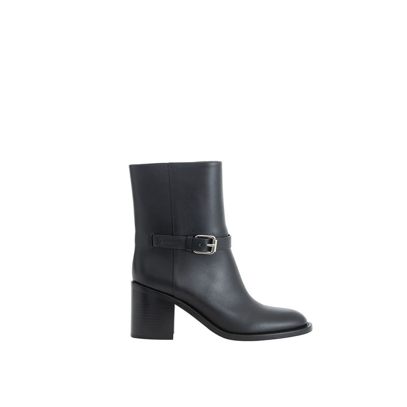 Burberry Black Leather Ankle Boot with Logo Strap