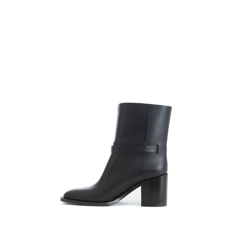 Burberry Black Leather Ankle Boot with Logo Strap