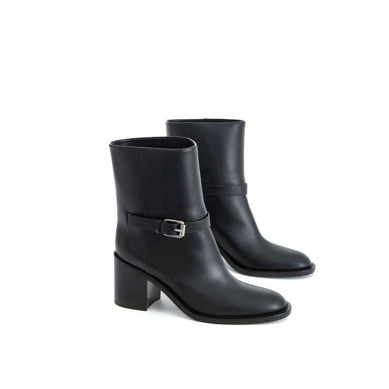 Burberry Black Leather Ankle Boot with Logo Strap