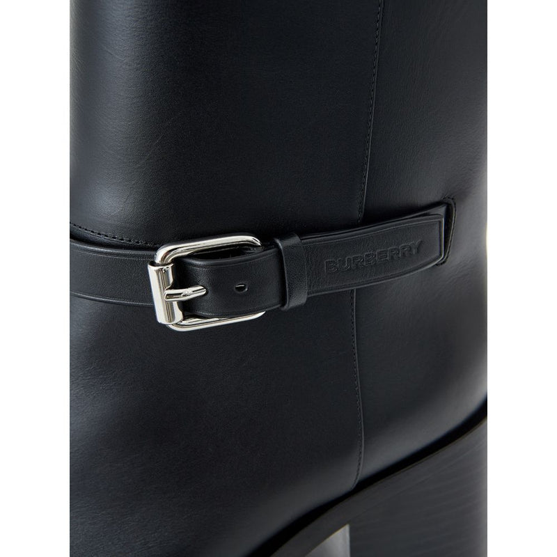 Burberry Black Leather Ankle Boot with Logo Strap