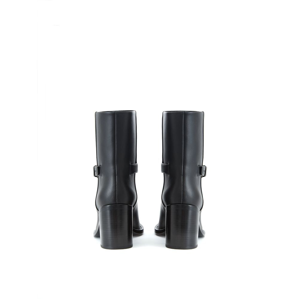 Burberry Black Leather Ankle Boot with Logo Strap