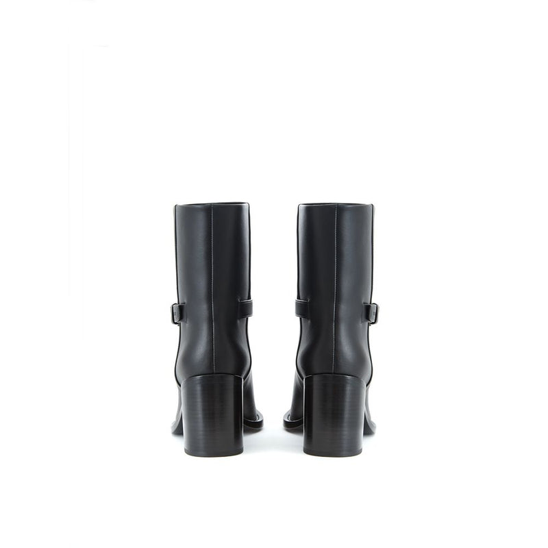 Burberry Black Leather Ankle Boot with Logo Strap
