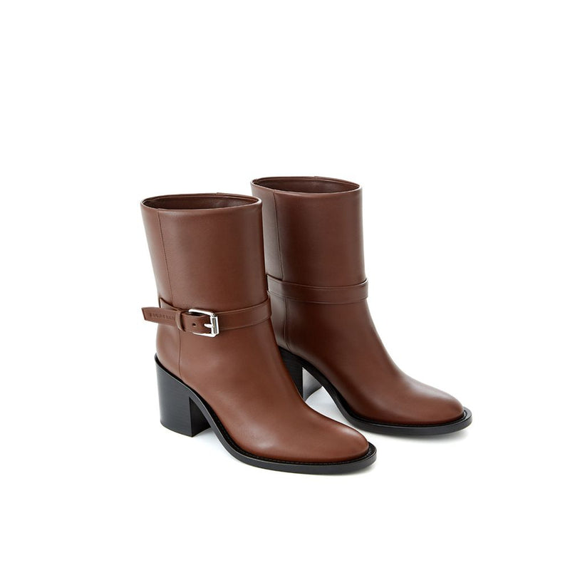 Burberry Brown Leather Ankle Boot with Buckle - Elegant Comfort
