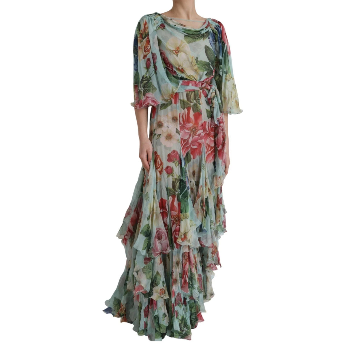 Robe Maxi Longue à Imprimé Floral Bleu Dolce & Gabbana