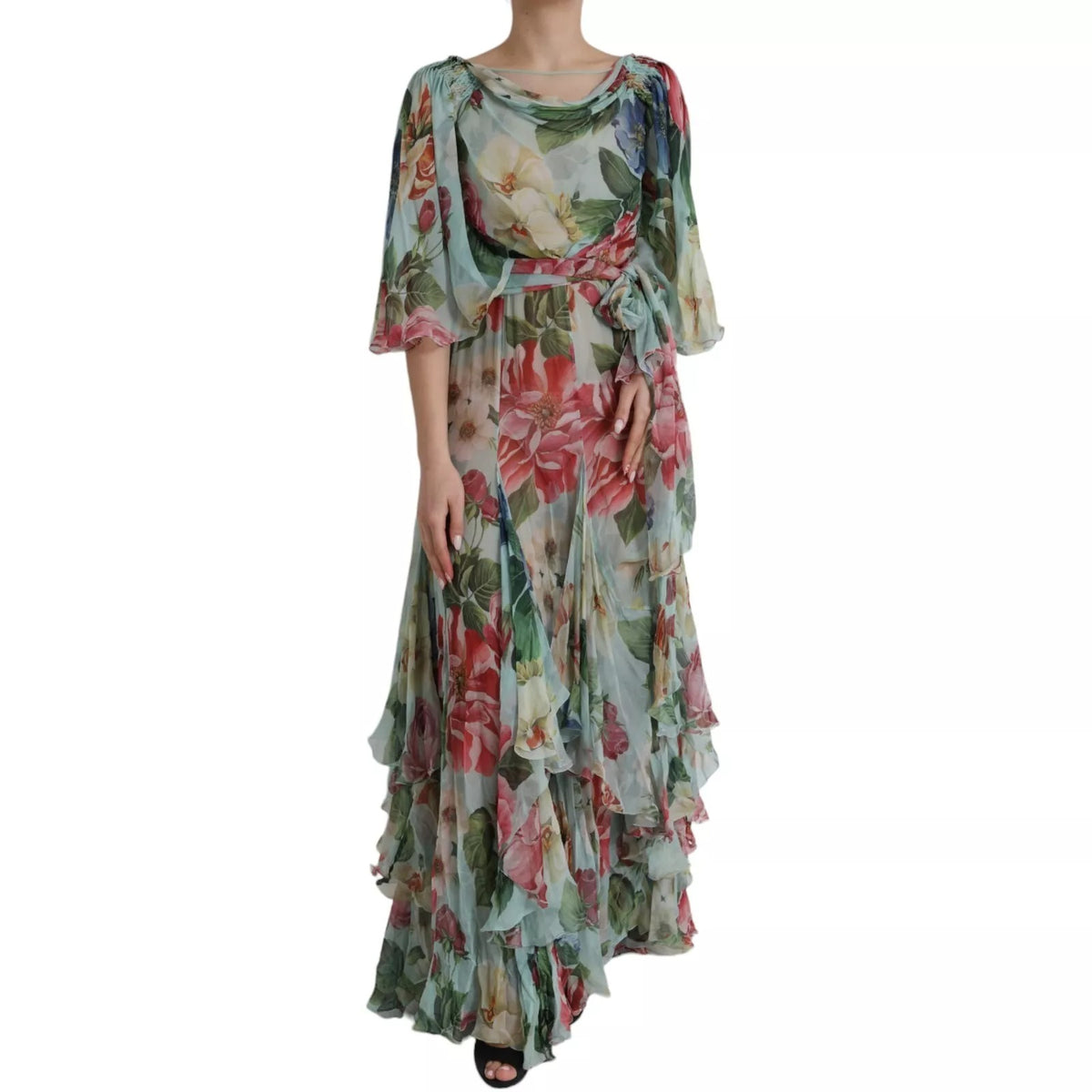 Robe Maxi Longue à Imprimé Floral Bleu Dolce & Gabbana
