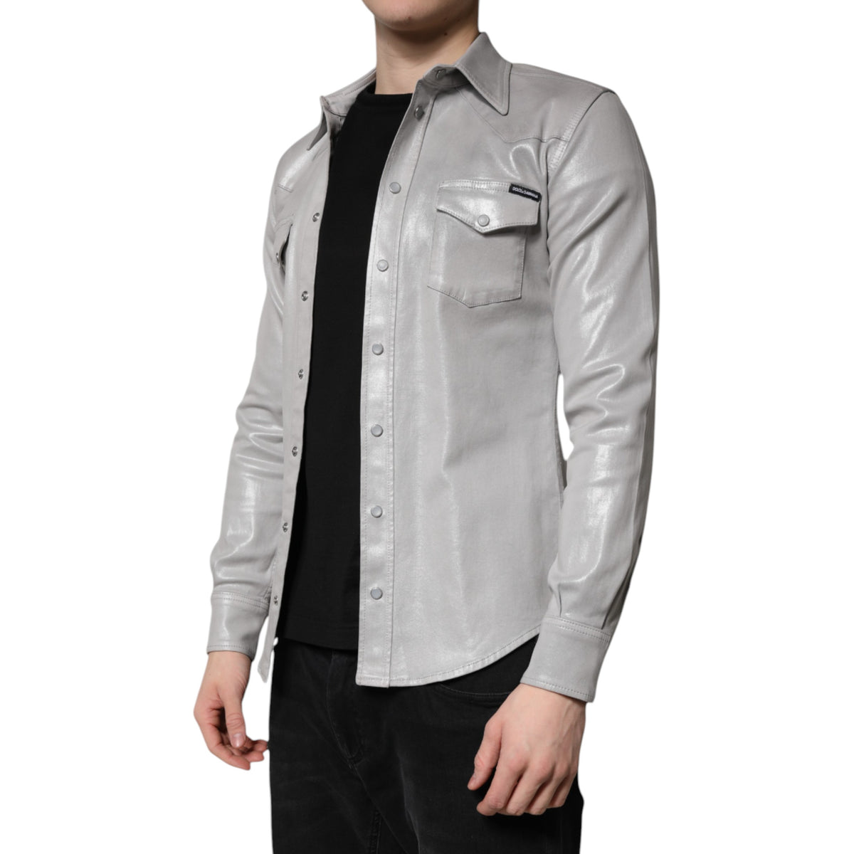 Chemise en coton à boutons, gris métallisé, Dolce &amp; Gabbana