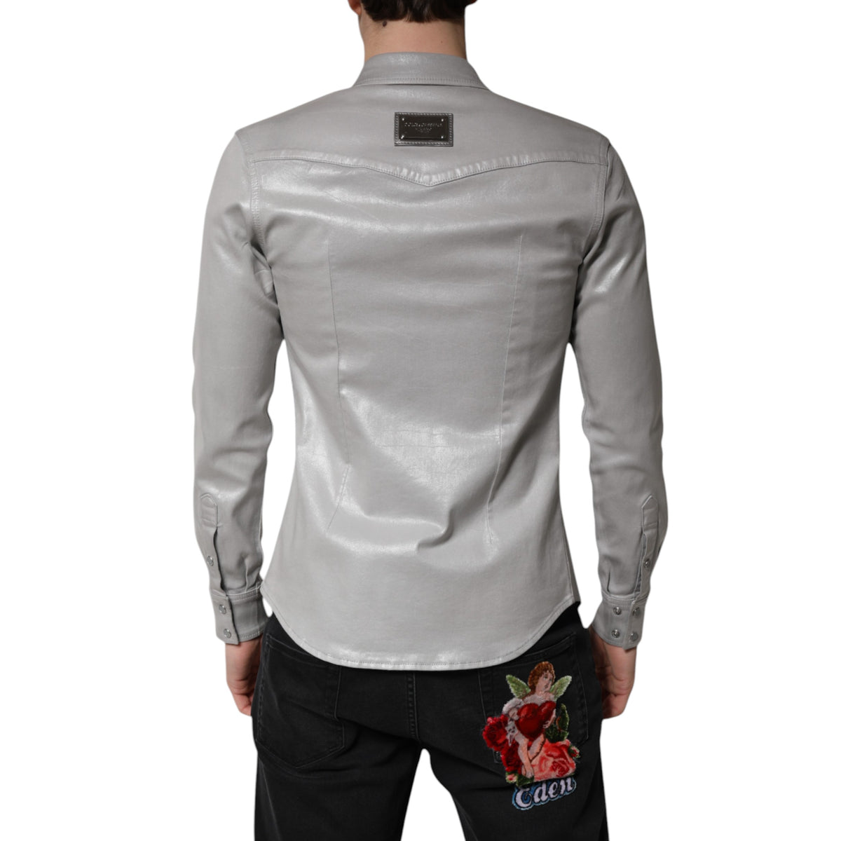 Chemise en coton à boutons, gris métallisé, Dolce &amp; Gabbana