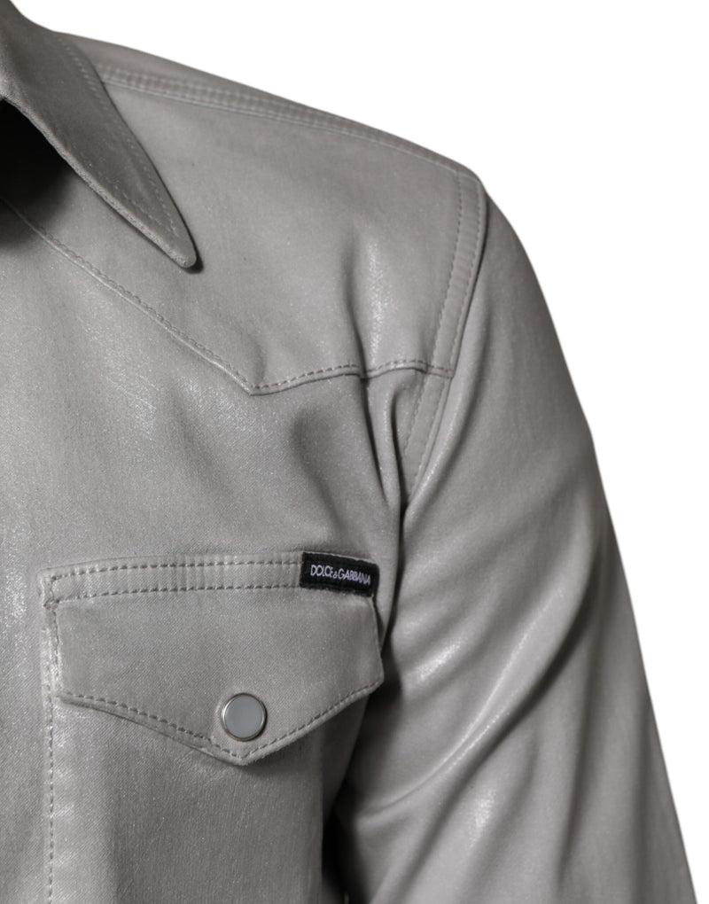 Dolce &amp; Gabbana overhemd van katoen in metallic grijs met knopen
