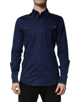 Chemise habillée Dolce &amp; Gabbana en coton bleu foncé, dorée.