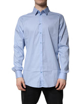 Chemise habillée formelle en coton bleu clair doré de Dolce &amp; Gabbana