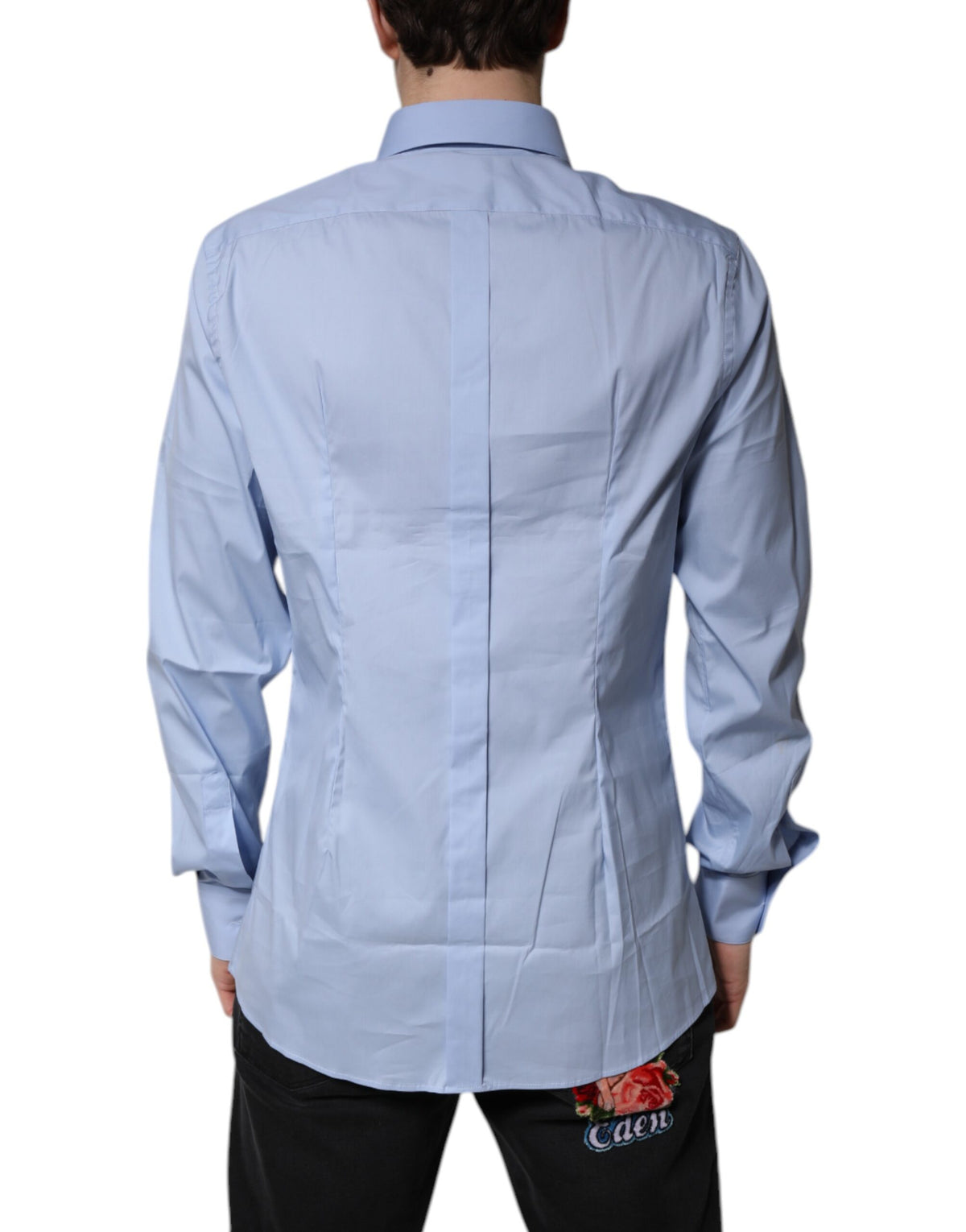 Chemise habillée formelle en coton bleu clair doré de Dolce &amp; Gabbana