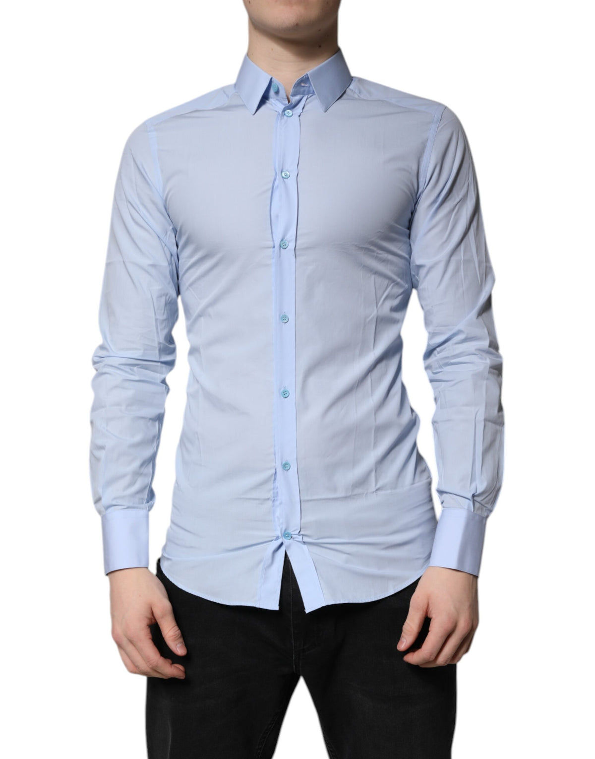 Chemise habillée formelle en coton bleu clair doré de Dolce &amp; Gabbana
