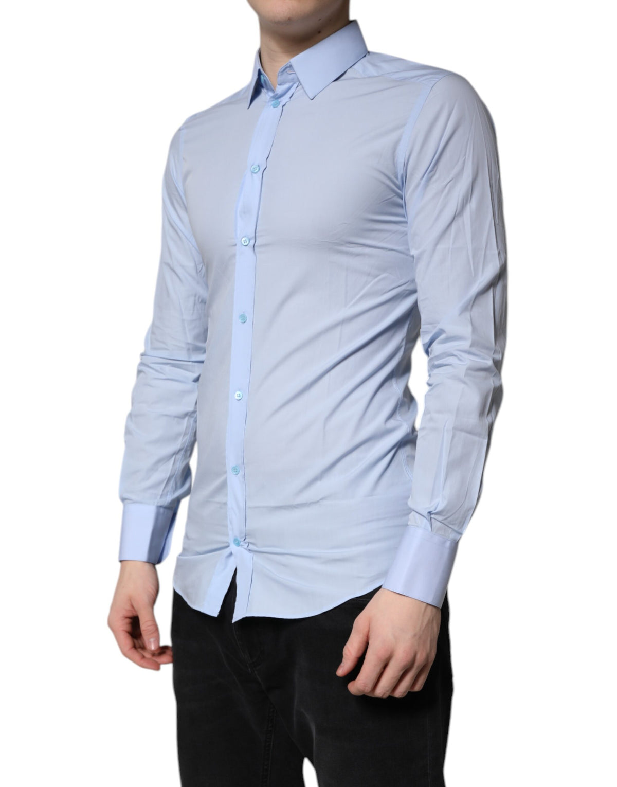 Chemise habillée formelle en coton bleu clair doré de Dolce &amp; Gabbana