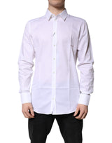 Chemise habillée formelle Dolce &amp; Gabbana en coton blanc à col doré.