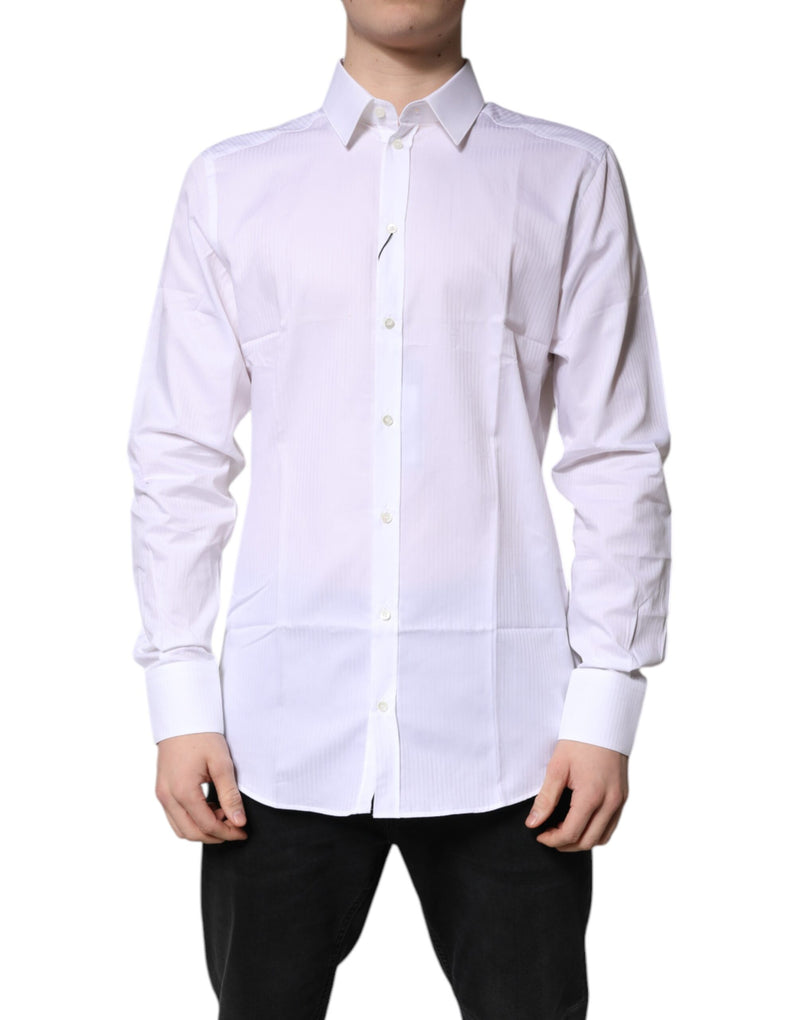Dolce &amp; Gabbana wit katoenen overhemd met kraag, goudkleurig, formeel.