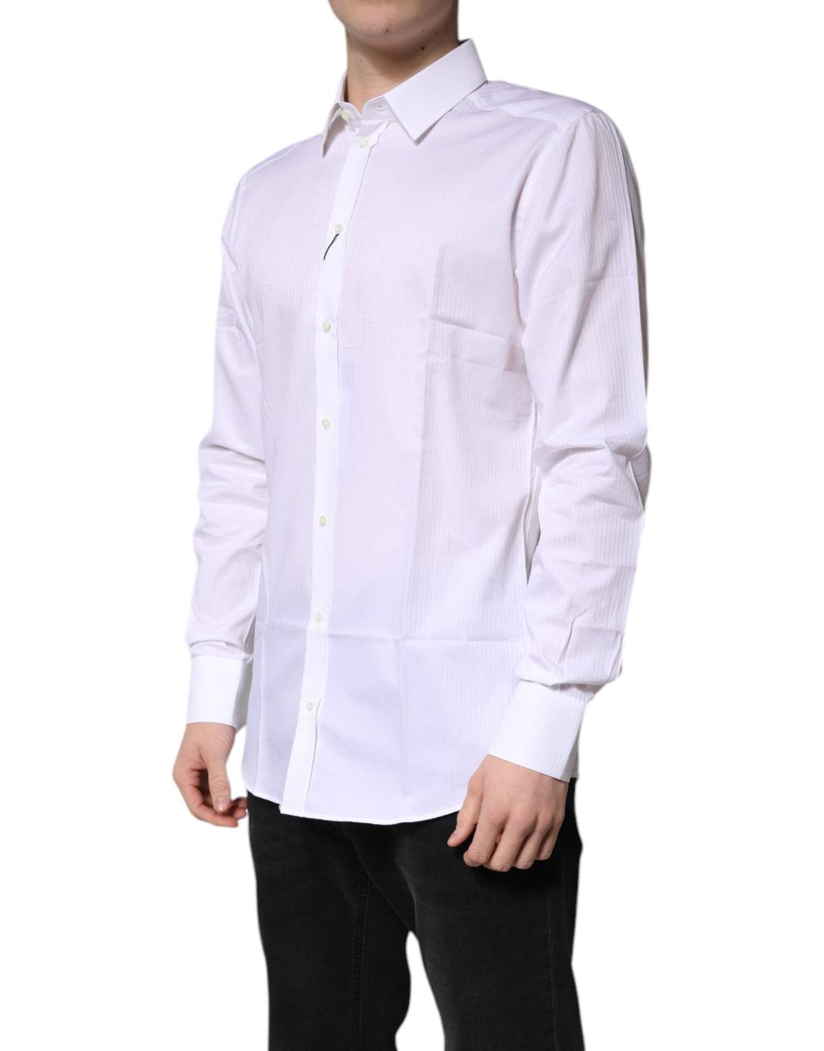 Chemise habillée formelle Dolce &amp; Gabbana en coton blanc à col doré.