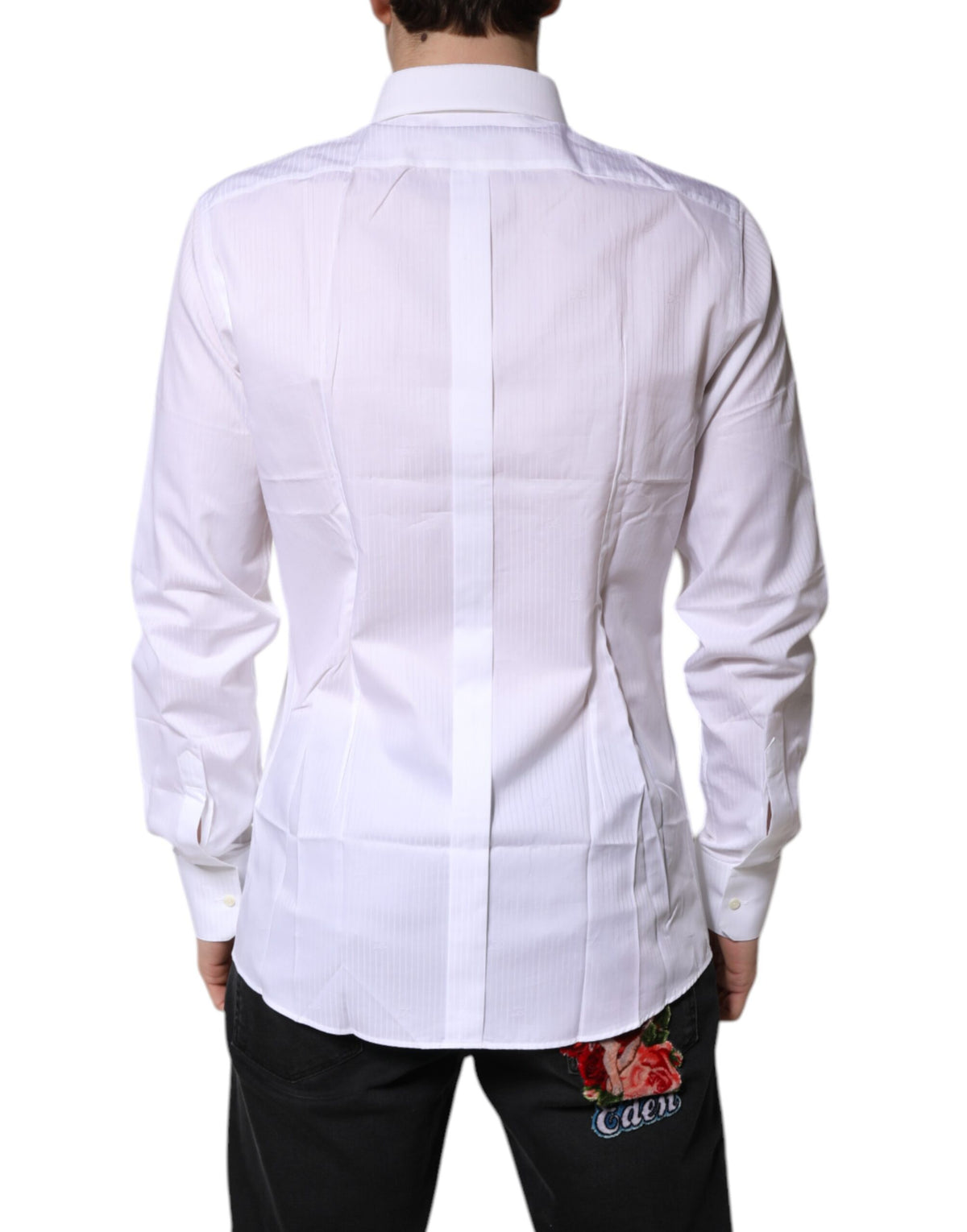 Chemise habillée formelle Dolce &amp; Gabbana en coton blanc à col doré.