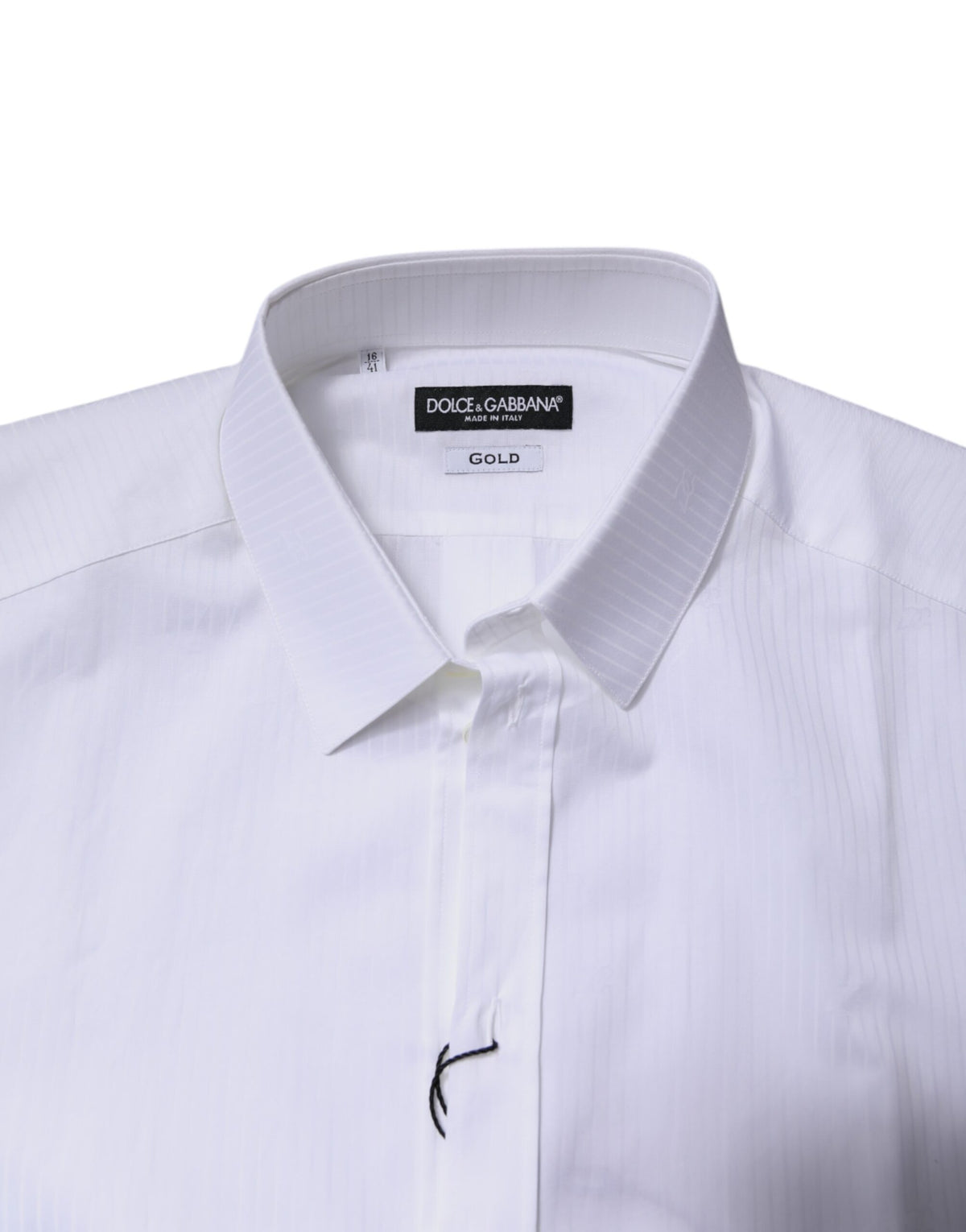 Chemise habillée formelle Dolce &amp; Gabbana en coton blanc à col doré.