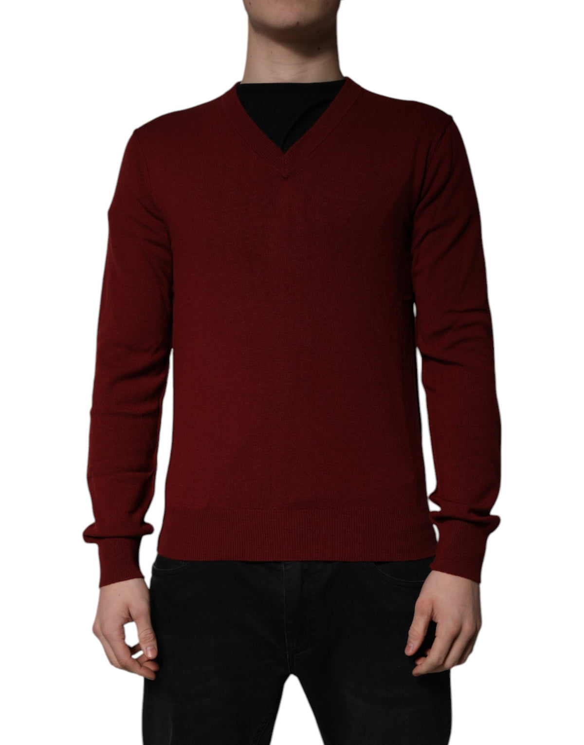 Pull en cachemire à col en V pour homme, couleur bordeaux, Dolce &amp; Gabbana