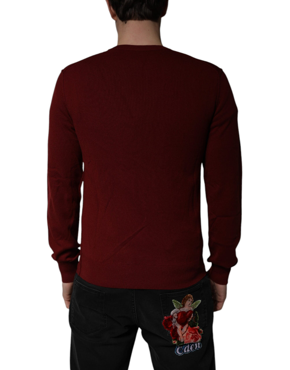 Pull en cachemire à col en V pour homme, couleur bordeaux, Dolce &amp; Gabbana