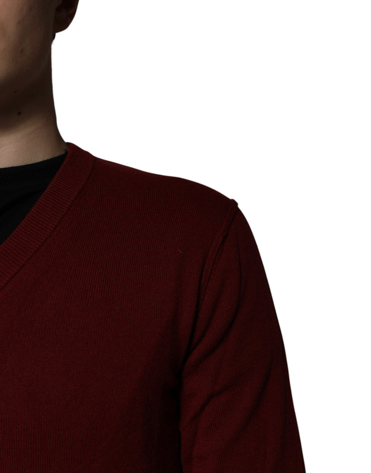 Pull en cachemire à col en V pour homme, couleur bordeaux, Dolce &amp; Gabbana