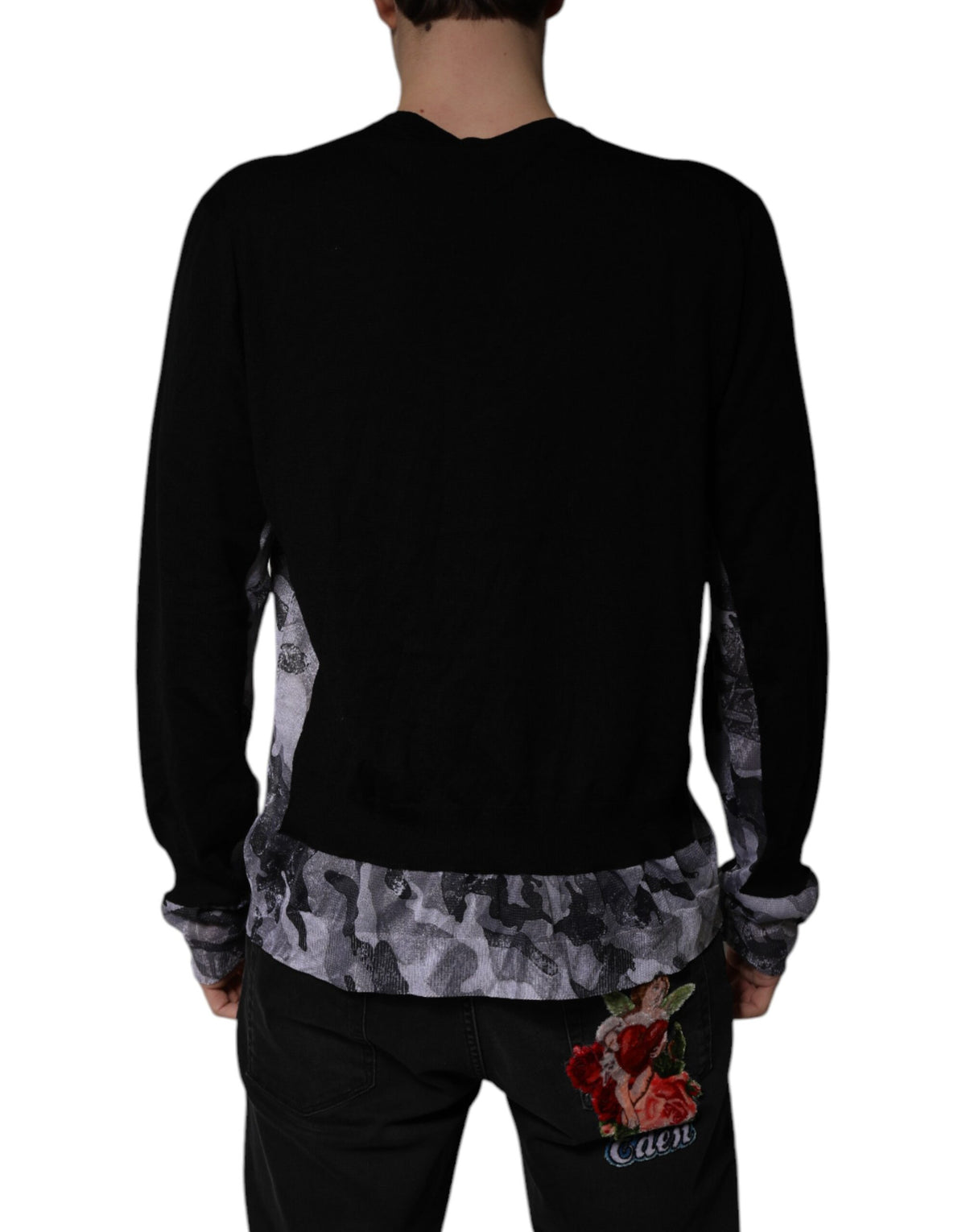 Pull en cachemire à col en V noir à motif camouflage de Dolce &amp; Gabbana