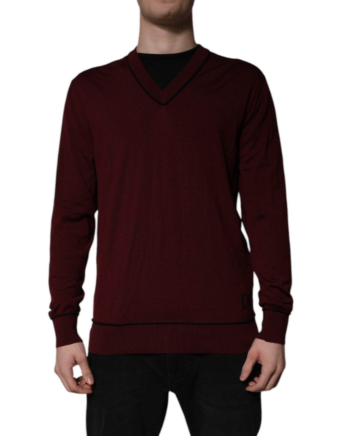 Pull en cachemire à col en V pour homme, couleur bordeaux, Dolce &amp; Gabbana
