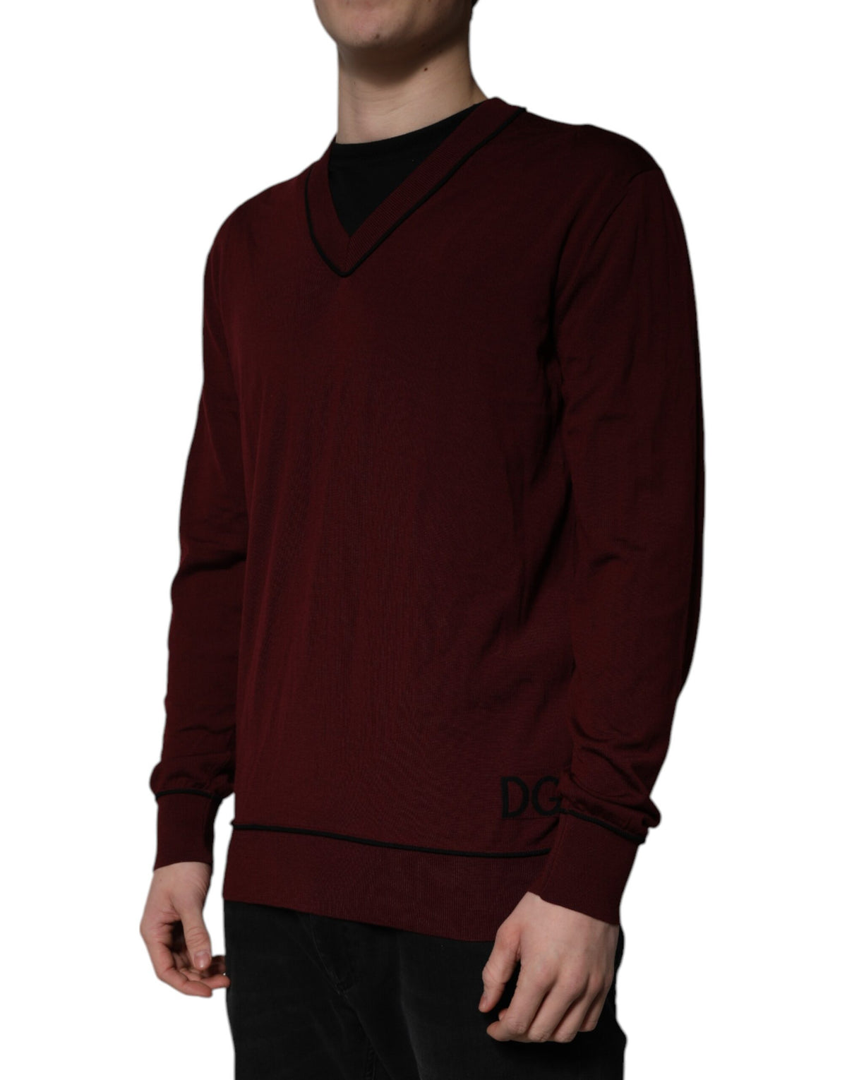 Pull en cachemire à col en V pour homme, couleur bordeaux, Dolce &amp; Gabbana