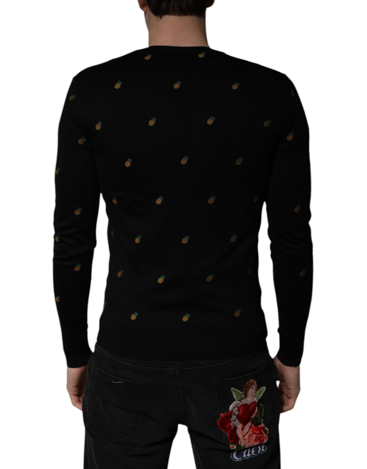 Pull en jersey noir à col rond avec motif ananas de Dolce &amp; Gabbana