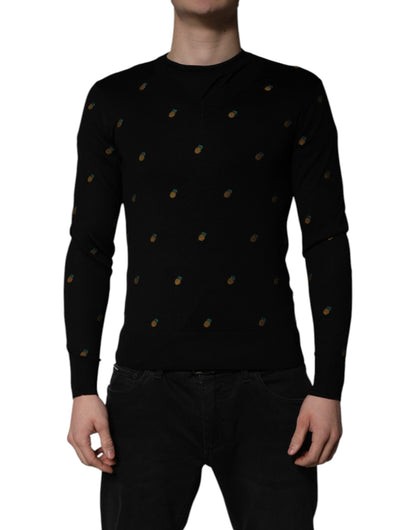 Dolce &amp; Gabbana Zwarte Crew Neck Pullenstruik met Ananasmotief