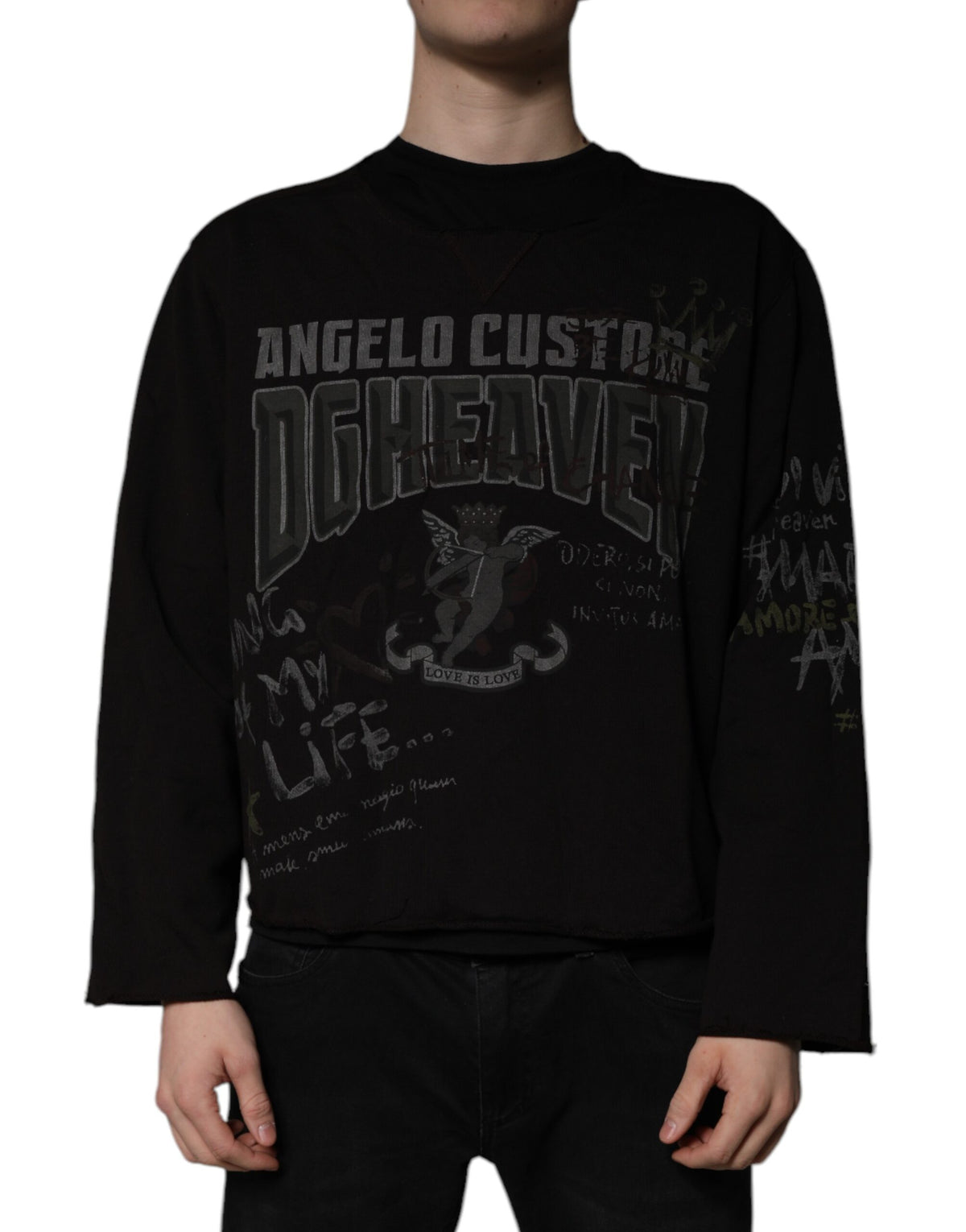 Pull en jersey à col rond noir DG Heaven de Dolce &amp; Gabbana