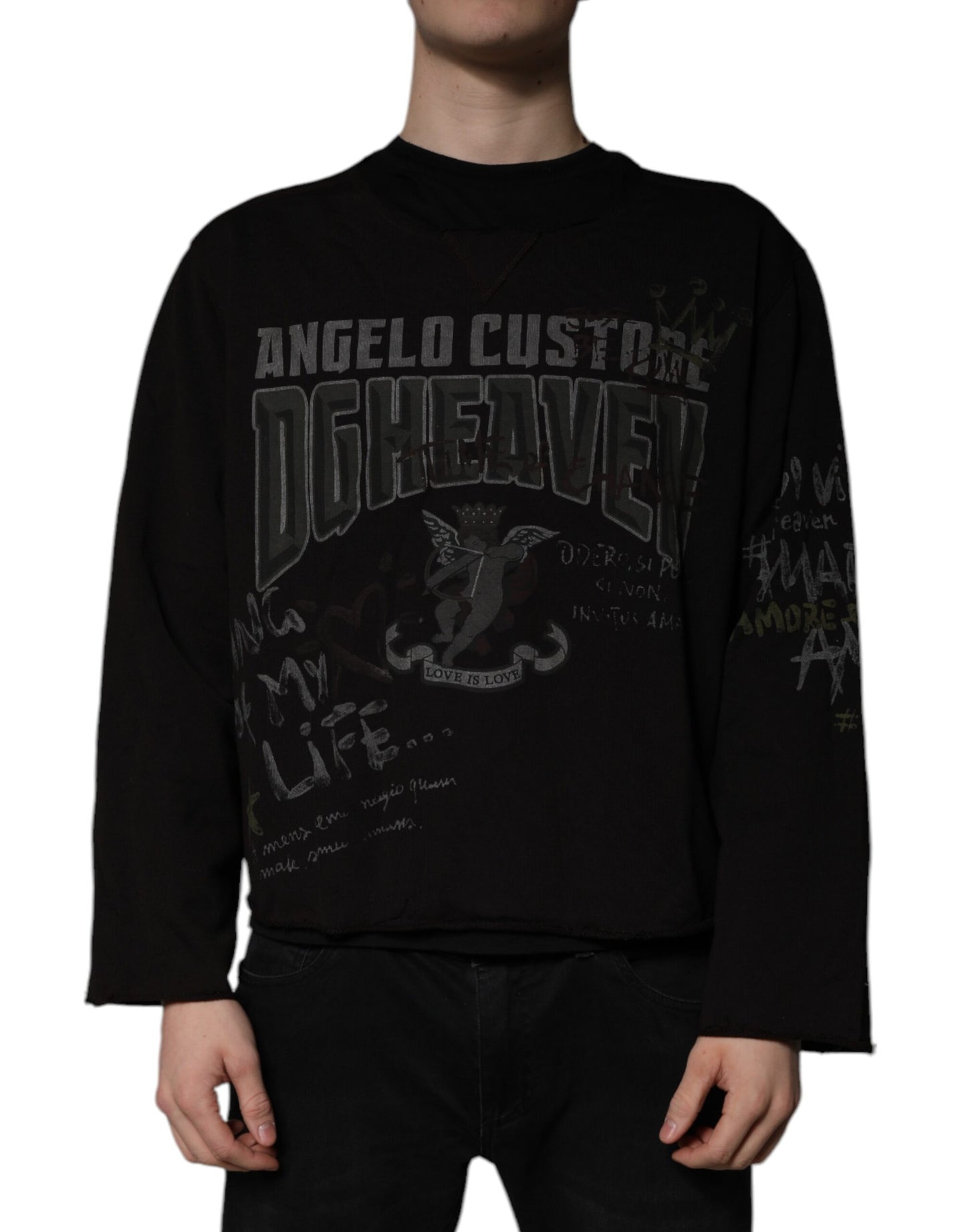 Pull en jersey à col rond noir DG Heaven de Dolce &amp; Gabbana