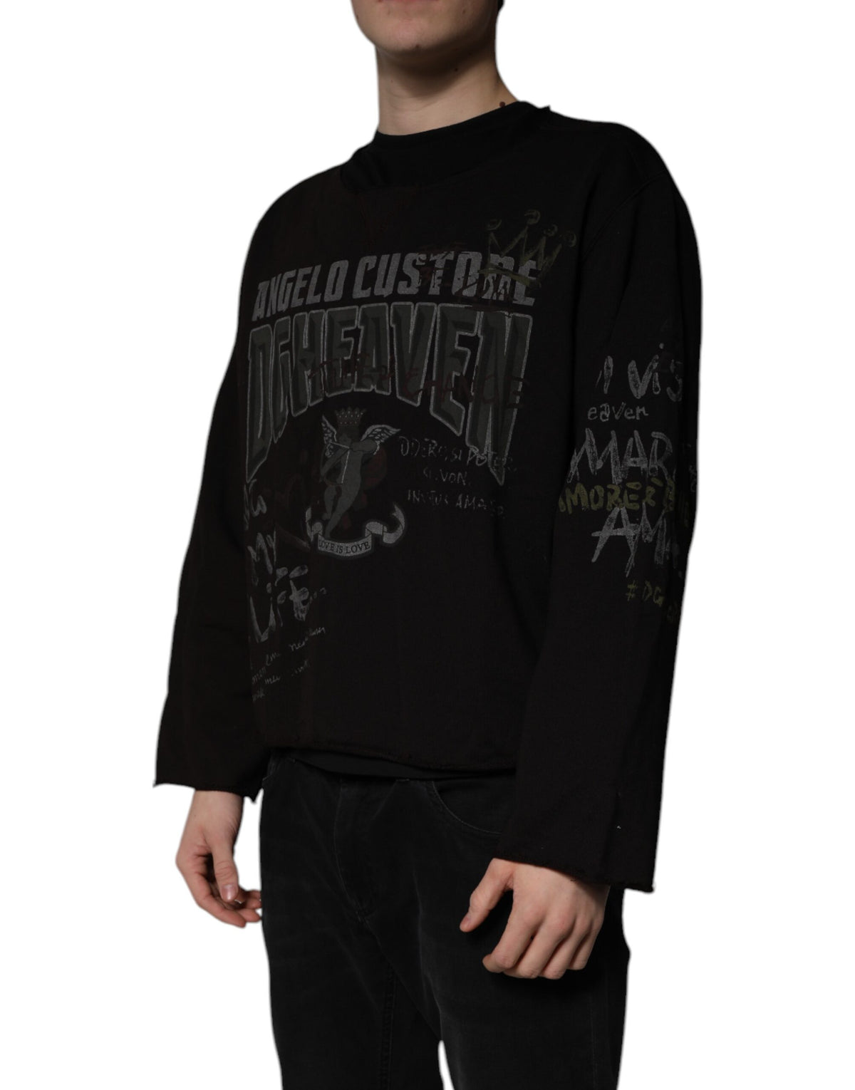 Pull en jersey à col rond noir DG Heaven de Dolce &amp; Gabbana