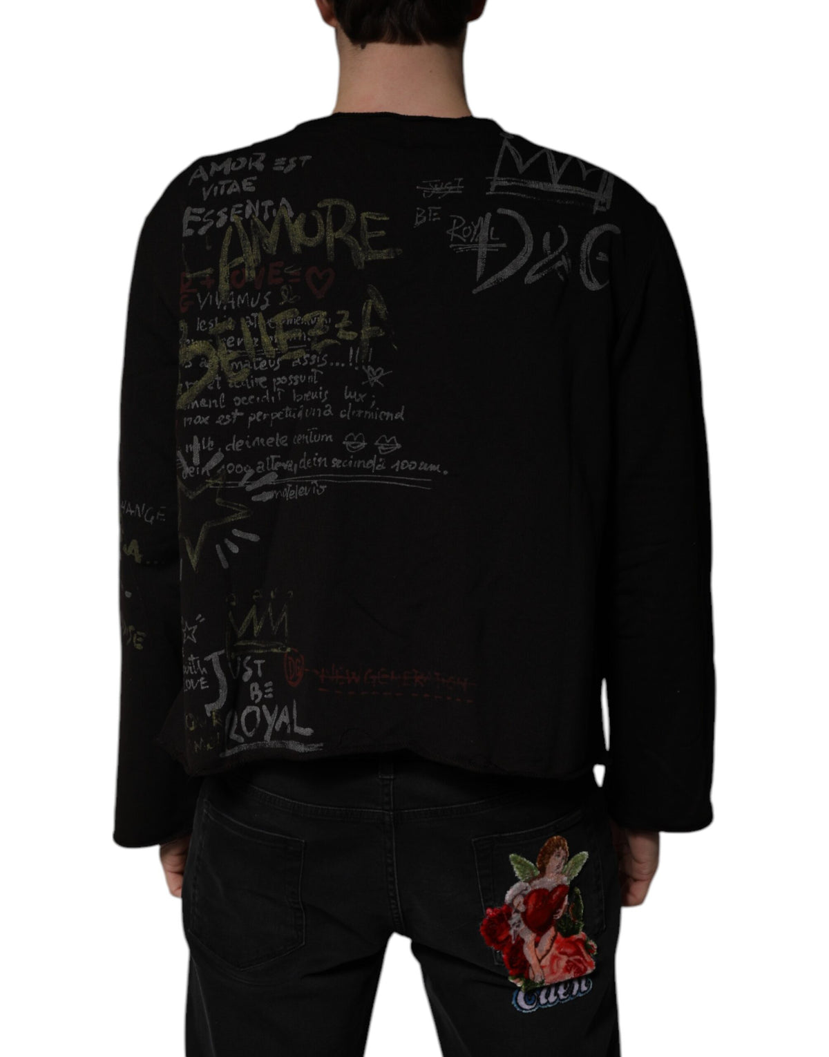 Pull en jersey à col rond noir DG Heaven de Dolce &amp; Gabbana