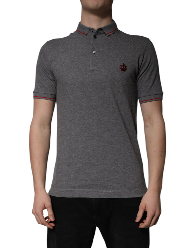 Dolce &amp; Gabbana grijs katoenen polo-shirt met kraag en kroonmotief