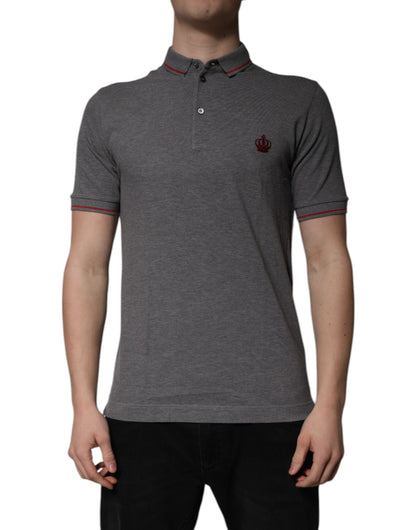 Polo en coton gris à col couronne de Dolce &amp; Gabbana