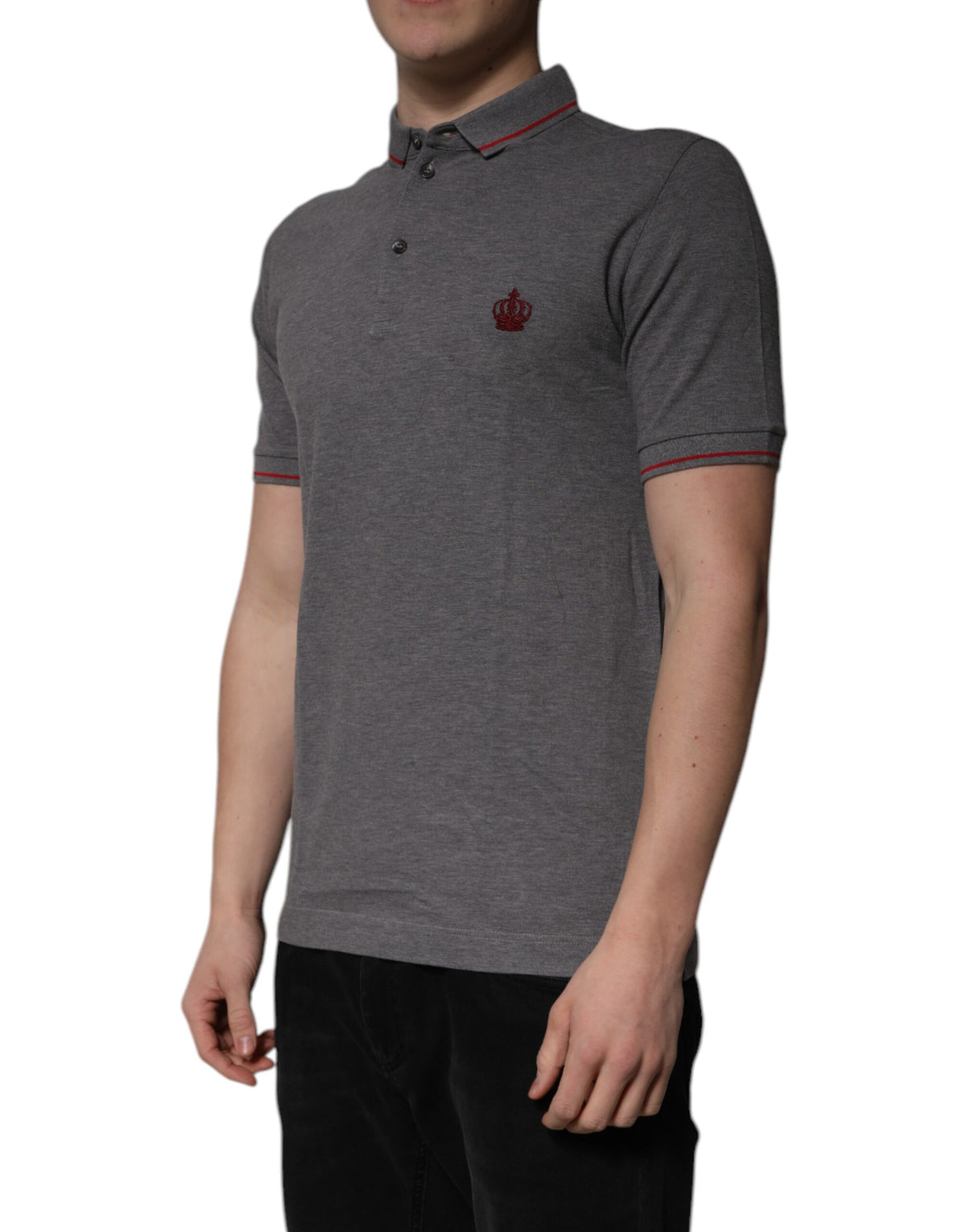 Polo en coton gris à col couronne de Dolce &amp; Gabbana