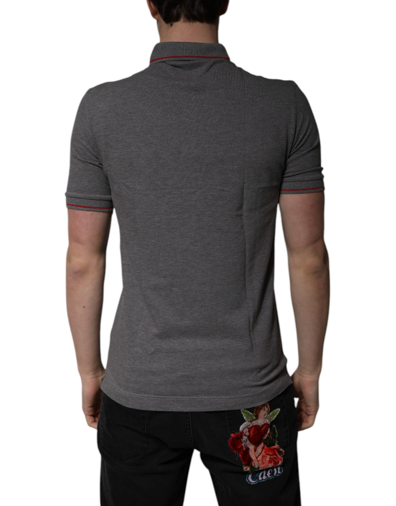 Dolce &amp; Gabbana grijs katoenen polo-shirt met kraag en kroonmotief