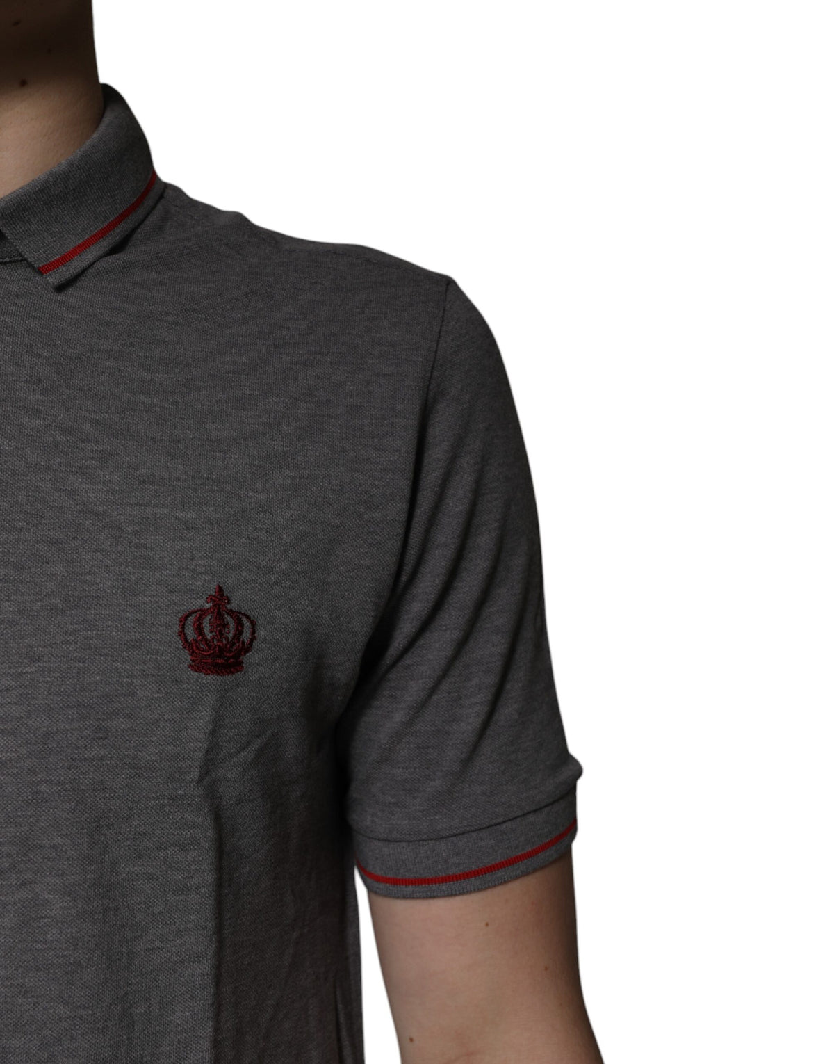 Polo en coton gris à col couronne de Dolce &amp; Gabbana