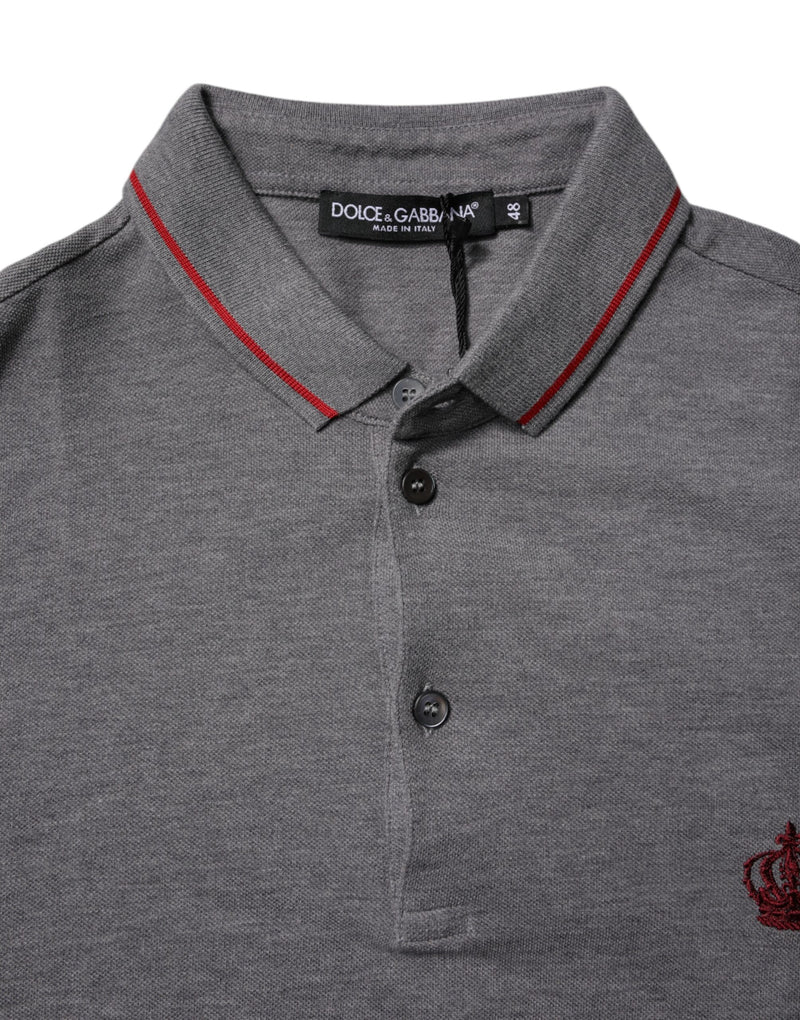 Dolce &amp; Gabbana grijs katoenen polo-shirt met kraag en kroonmotief
