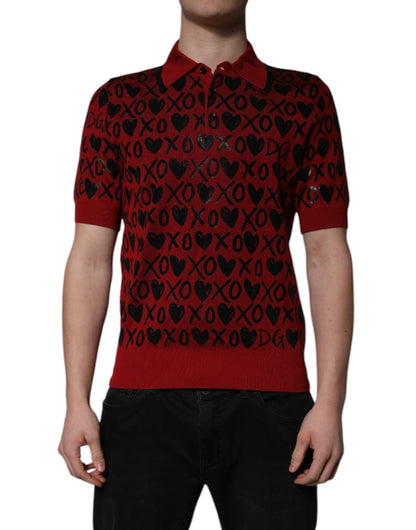 Polo à col boutonné Dolce &amp; Gabbana en coton rouge avec le slogan XOXO