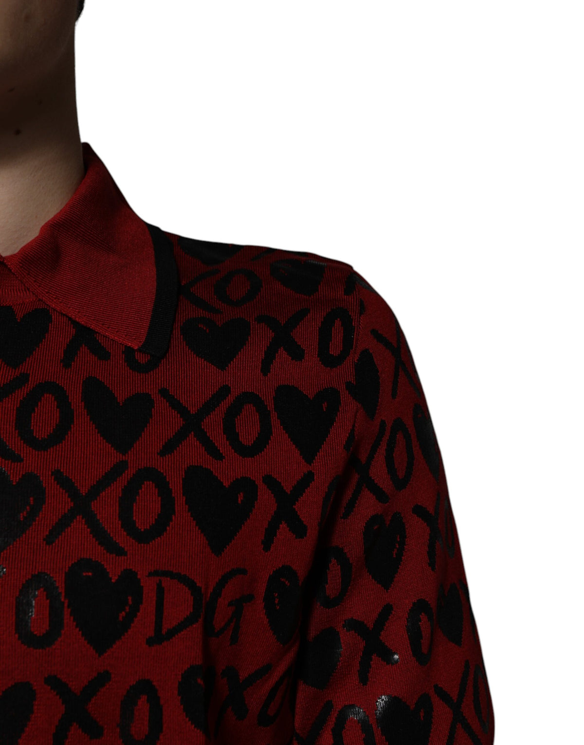 Polo à col boutonné Dolce &amp; Gabbana en coton rouge avec le slogan XOXO