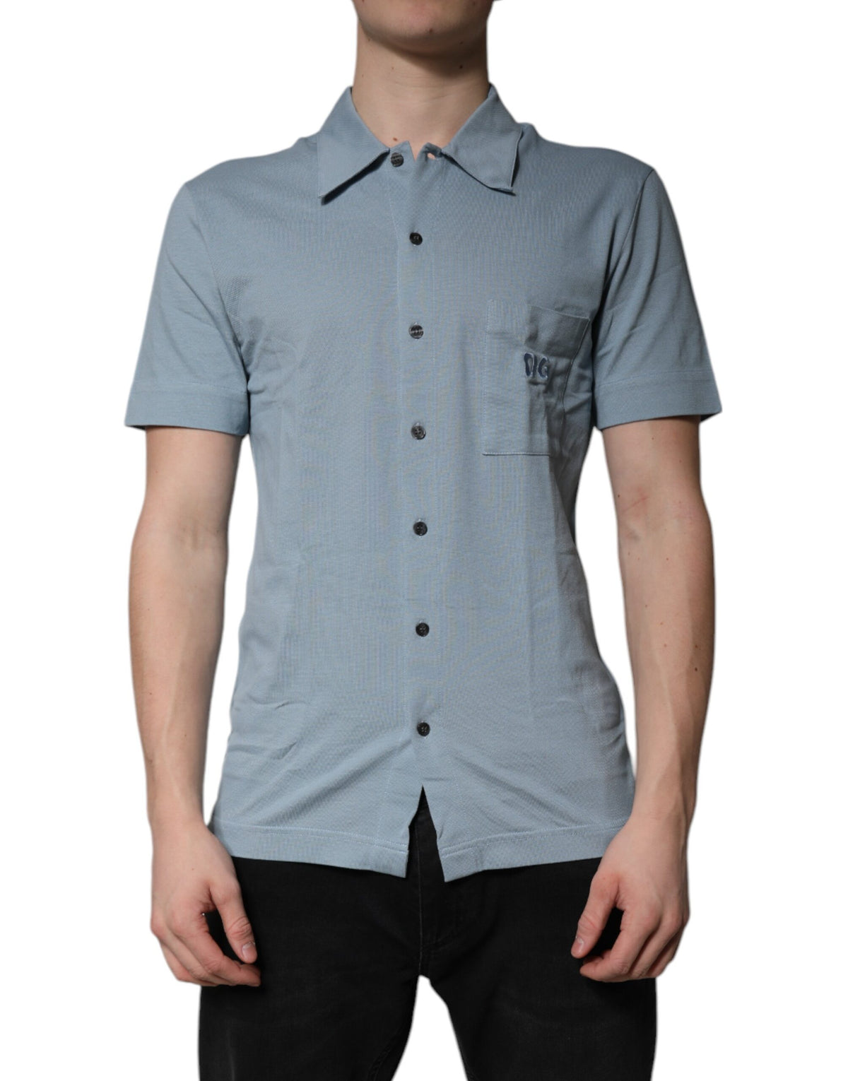Polo homme décontracté en coton bleu à boutons Dolce &amp; Gabbana